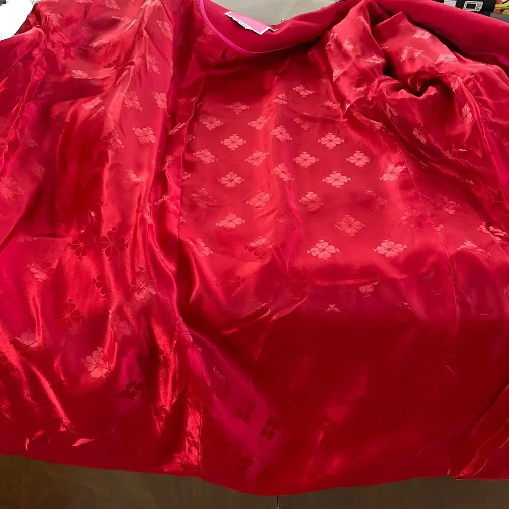 Kate Spade Foliage Plaid Sugarcoat Plush Wool Women’s Size Large Red Pink Black